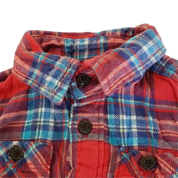 2 FOR $5 SALE Boy's 24 Month Red And Blue Plaid Flannel One Piece Top - Picture 2 of 7